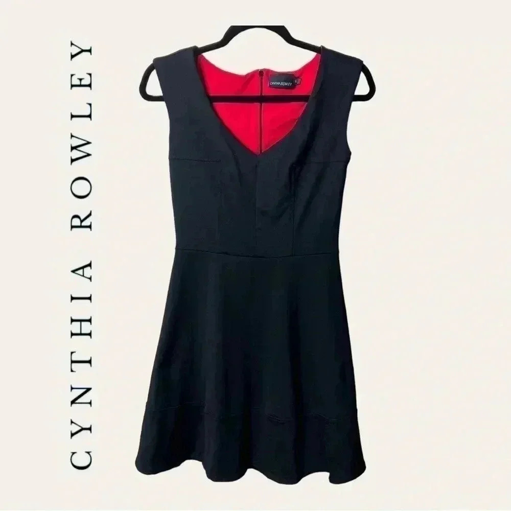 0418W. CYNTHIA ROWLEY SLEEVELESS MINI DRESS BLACK IN COLOR SIZE XSMALL FIT/FLARE